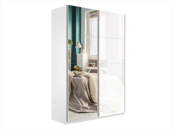 Шкаф-купе Прайм 2-х дверный (белое стекло, зеркало)