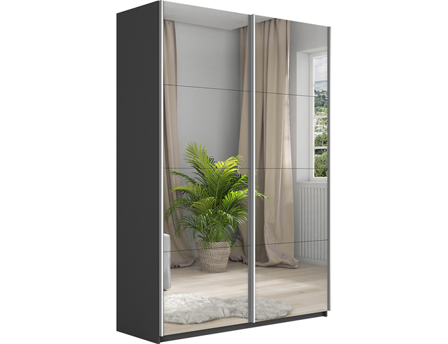 Шкаф-купе Прайм Люкс 2-х дверный (зеркало), Серый диамант