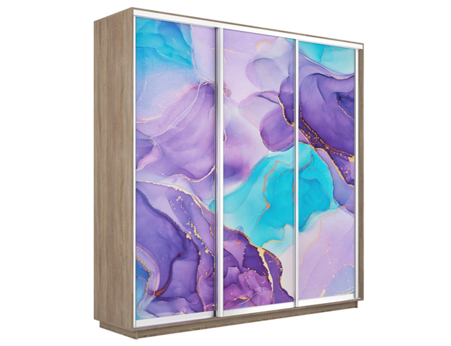 Шкаф-купе Экспресс 3-х дверный (Фото №1002 Абстракция фиолетовая), Сонома