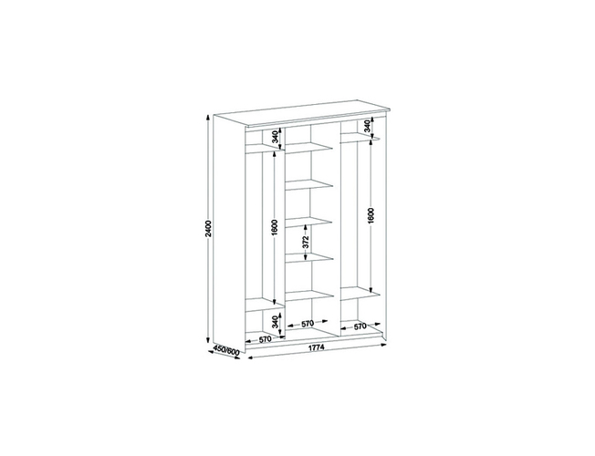 Шкаф купе Элит 3-х дверный зеркальный ширина 1774 мм