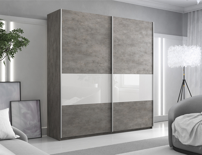 Шкаф-купе широкий Прайм Люкс 2-х дверный (фасад дсп/стекло белое/черное), Бетон